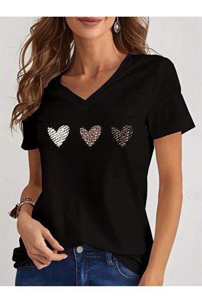 NOFLEN Γυναικείο μπλουζάκι με στάμπα με λαιμόκοψη V Casual