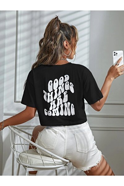 NOFLEN Γυναικεία Crop Oversize Good Things Printed