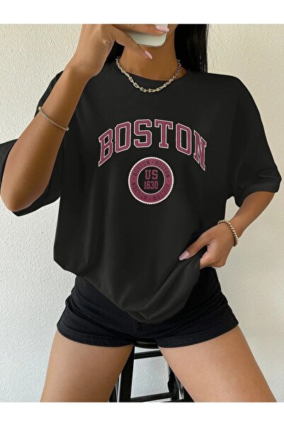 NOFLEN Μπλουζάκι Bustonn Printed Μαύρο Oversize Casual Boyfirend