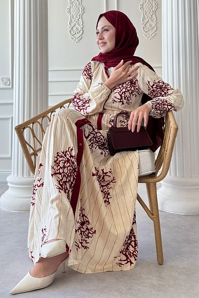 InStyle Rochie colorată din viscoză burgundă cu detaliu de țevi