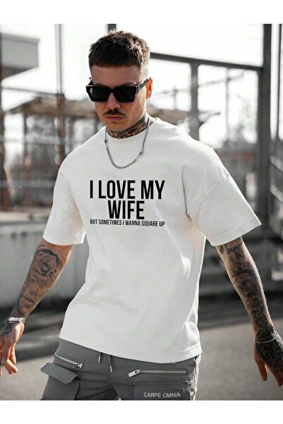 NOFLEN I Love My Wife Printed Oversize T-shirt Casual Boyfirend