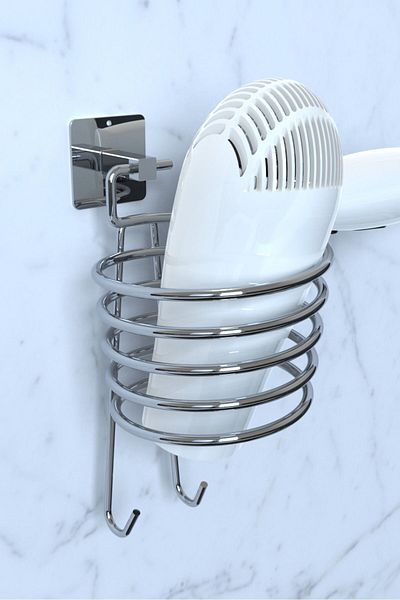 Sas Haus Κρεμάστρα για πιστολάκι μαλλιών Stop Drilling Adhesive Chrome Yk-710