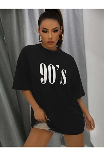 NOFLEN 90 Lar Black Oversize T-shirt Casual Boyfirend