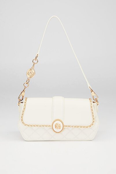Levidor Cream Round Buckle Detail Shoulder Bag