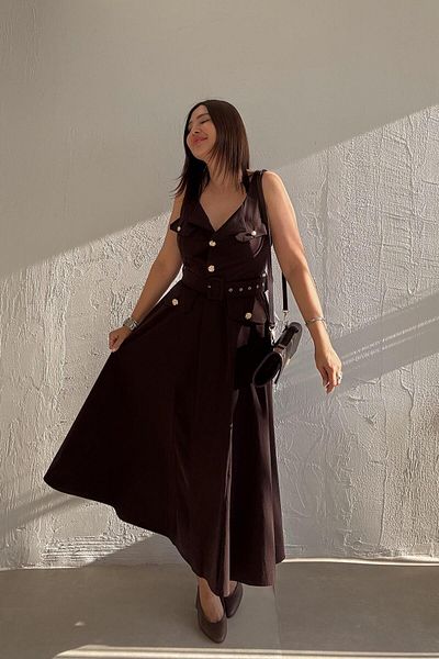 ELVAN TOLON Brown Buttoned Collared Dress