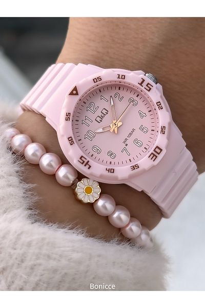 Q&Q Brand Silicone Cord, Suitable for Pool Sea Use Pink Girl's Watch Bracelet Gift