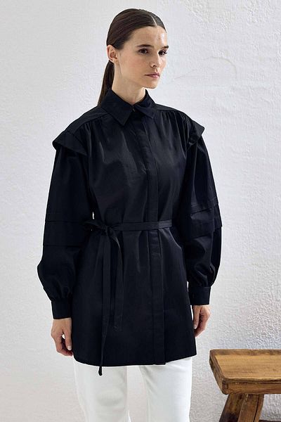 Hooopstore Aller Detailed Oversize Shirt - Black