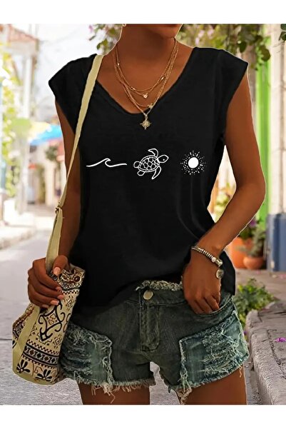 NOFLEN Γυναικείο μπλουζάκι με λαιμόκοψη V, αμάνικο Oversize Salas Boyfriend