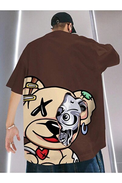 NOFLEN Ανδρικό μπλουζάκι Crazy Bear Printed Oversize Casual Boyfirend