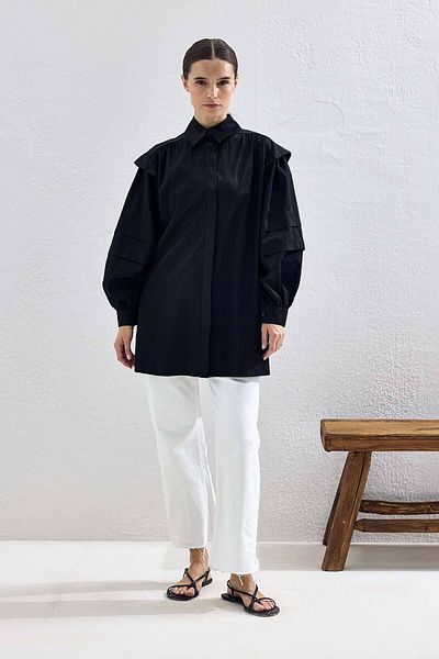 Hooopstore Aller Detailed Oversize Shirt - Black