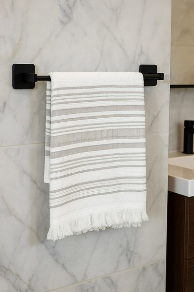 Sas Haus Adhesive Black 4-Piece Bathroom & Kitchen Towel Holder Set – Toilet Paper Holder, Roll, Hoop & Long Towel Rack