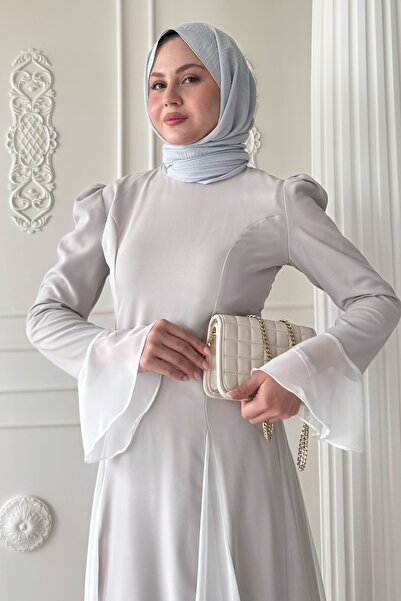 InStyle Kolu ve Eteği Tül Detay Taş Elbise