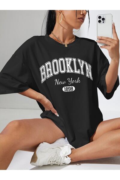 NOFLEN Γυναικείο μπλουζάκι Brooklyn Printed Oversize Casual White T-shirt Uni...