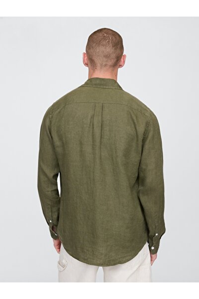 GAP Erkek Haki Keten Klasik Gömlek