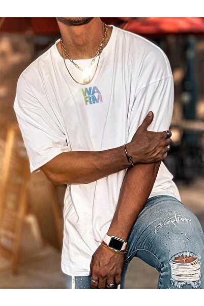 NOFLEN Ανδρικό μπλουζάκι Casual Boyfirend με ζεστό εμπριμέ λευκό Oversize