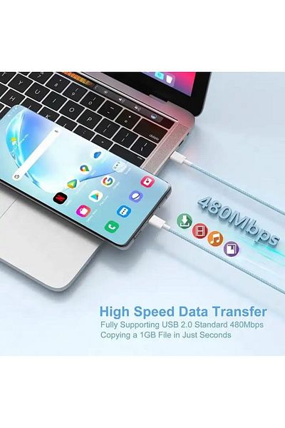 REDz Accessories Charging Cable Compatible With Iphone 15, Type-c To Type-c, Data Transfer, Braided, Textile, White
