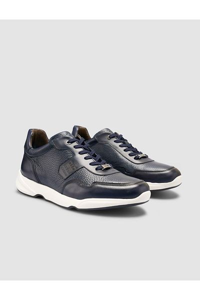 Cabani 100% Genuine Leather Navy Blue Men's Sneakers