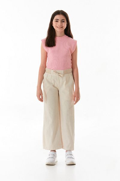 Fulla Moda Girl's Linen Trousers with Elastic Waist and Tie