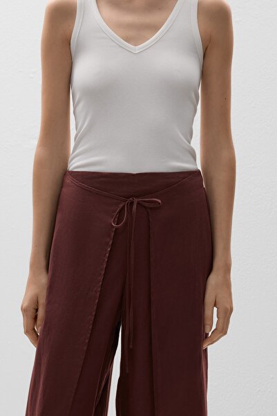 Oysho 100% Linen Layered Straight-leg Trousers