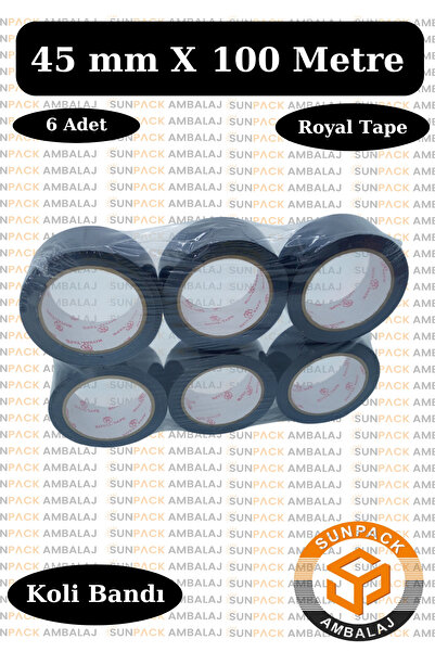 sunpack ambalaj Royal Tape Siyah Koli Bandı 45mm x 100m (6 Adet) - Güçlü Yapı...