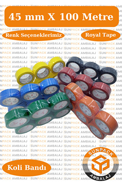 sunpack ambalaj Royal Tape Turuncu Koli Bandı 45mm x 100m (6 Adet) - Güçlü Yapışkanlı Koli Bandı