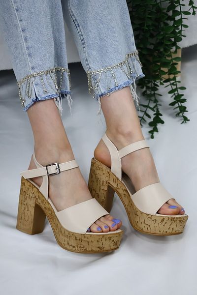 asmi shoes Pantofi de damă bej cu o singură bandă cu platformă 10 cm