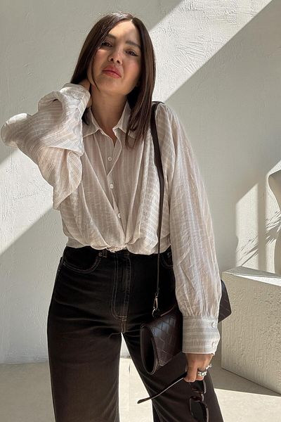 ELVAN TOLON Asymmetrical Striped Beige Shirt