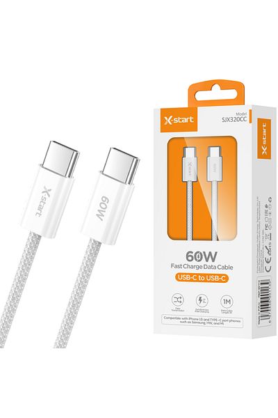 REDz Accessories Type-c To Type-c Cable, 1m, For Iphone 15/16 And Android, X-start Sjx320cc, 60w, White