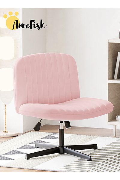AnneFish Criss Cross Legged Office Chair Wide Desk Chair Armless Computer Task Chair Swivel Vanity Home Chair