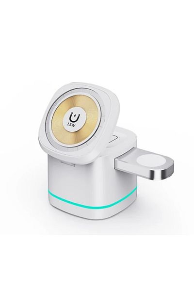 REDz Accessories 3-in-1 Charging Stand, Magsafe, Multicolor Light, 15w, Wireless, White