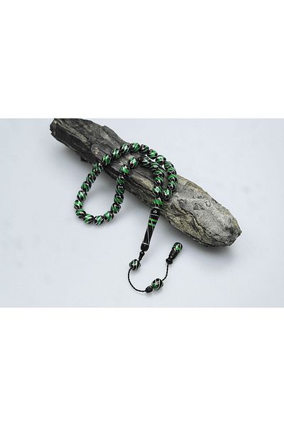Skygo Oltu Stone and Green Galalith Fountain Nightingale Embroidered Rosary