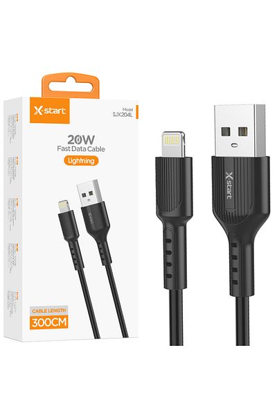 REDz Accessories Cablu USB-Lightning, lungime 3 metri, X-Start, compatibil cu iPhone, transfer de date și putere 20W, negru