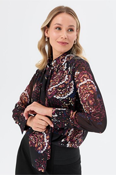 accort Şifon Büyük Beden Gömlek-SİYAH