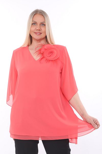 KİFAYET 16500 Feather Flower Brooch Short Sleeve Chiffon Evening Dress (R) (B104)