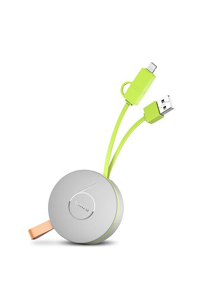 REDz Accessories Data and fast charging cable 2.1A, 2in1 microUSB and lightning Apple, retractable roll 1m, gray
