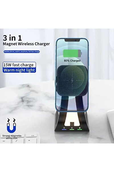 REDz Accessories Μαγνητική βάση 3 σε 1 με λάμπα, ασύρματη φόρτιση 15W, μοντέλο G-A31, μαύρη