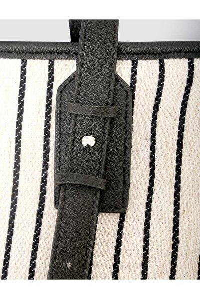 Cabani Striped Linen Beige - Black Women's Bag