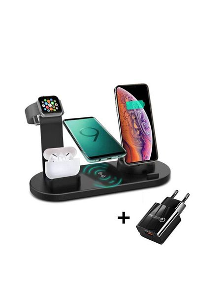 REDz Accessories 4 In 1 Charging Stand, Kephe, Wireless Charging, 6 Connectors, Universal, Black