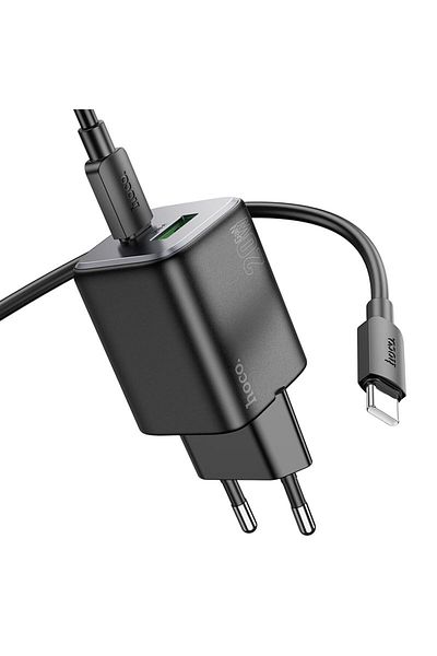 REDz Accessories Set încărcător Hoco N41, cablu adaptor tip C cu 2 porturi, 20w, pentru iPhone 15/16 și Android, negru