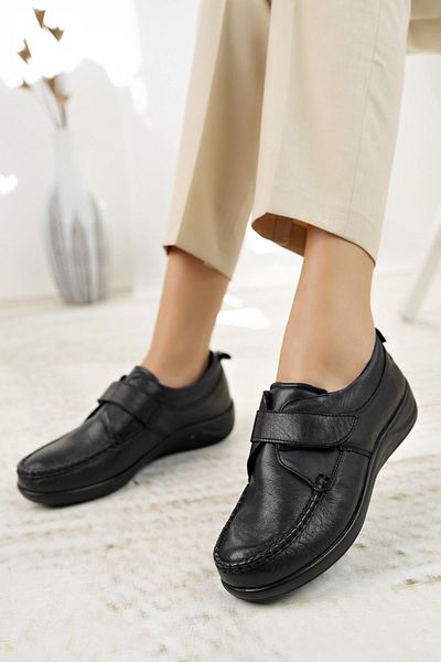 FOREX 207 Black Genuine Leather Velcro Anatomical Women's Shoes