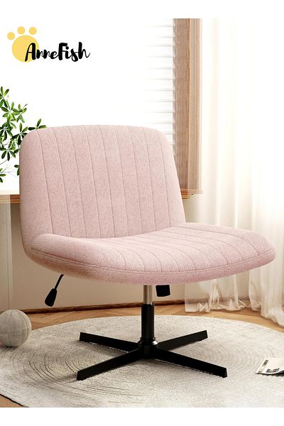 AnneFish Criss Cross Legged Office Chair Wide Desk Chair Armless Computer Task Chair Swivel Vanity Home Chair