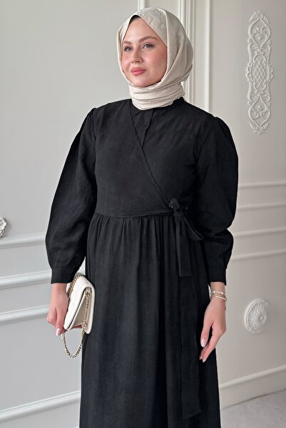 InStyle Çapraz Bağlamalı Siyah Elbise