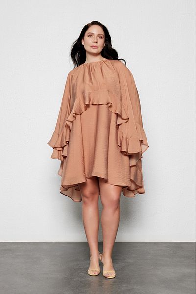 LUOKK Allura Plus Size Mini Dress with Cape Brown
