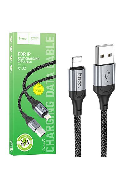 REDz Accessories Cablu Hoco X102, USB la Lightning, 1m, compatibil cu iPhone, transfer de date 2.4A, negru