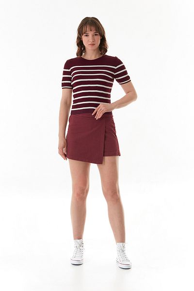 Fulla Moda Μπλούζα πλεκτή με ριγέ κορδόνι με λαιμόκοψη