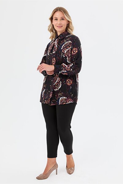 accort Şifon Büyük Beden Gömlek-BORDO