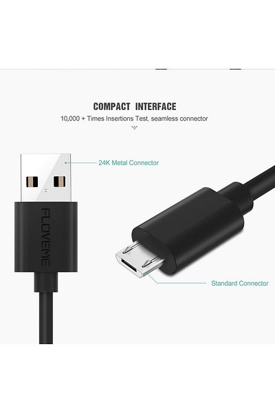 REDz Accessories Cablu de date și încărcare rapidă 2A, microUSB, 1m, negru, original Floveme, PVC