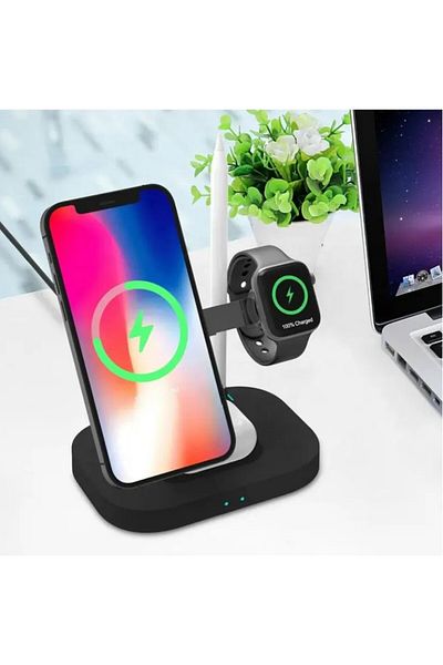 REDz Accessories Foldable Magnetic Charger, 4 in 1, MagSafe, Fast Charge, 15W, Black