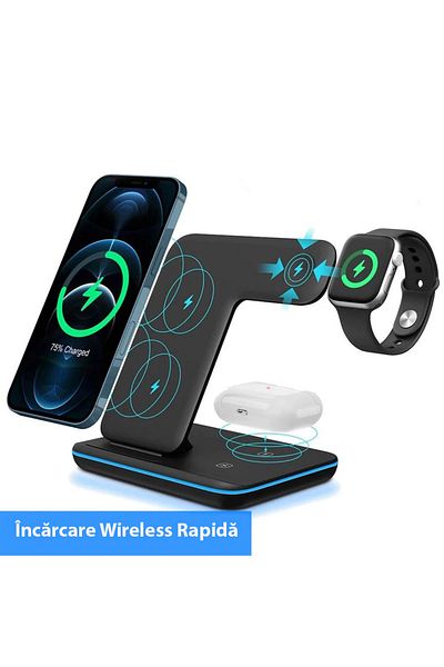 REDz Accessories 3 In 1 Desk Stand, Wireless Charging, 30w, Light, Black