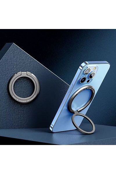 REDz Accessories Magsafe Ring Holder, Ultra Grip, Rotating and Adjustable, Strong Magnets, Metal, Black
